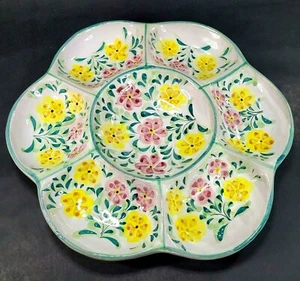PORCHES ALGARVE Art Pottery Appetizer Tray Artist Signed Floral Hand Painted - Picture 1 of 6