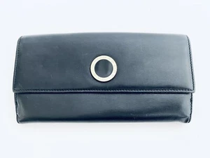 Bvlgari Soft Long Black Leather Organizer Trifold Wallet Gold Accents Italy Mint - Picture 1 of 12