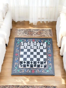15" Black Marble Multi Stone Living Room Chess Board Top Housewarming Gifts Deco - Picture 1 of 10