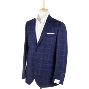 NWT $995 LUIGI BIANCHI Navy Windowpane Check Wool Sport Coat 40 R (Eu 50) - Picture 1 of 9