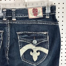Laguna Beach Jeans Co. Skull Button Denim Blue Jean Flap Pocket Stitch Men 38x32