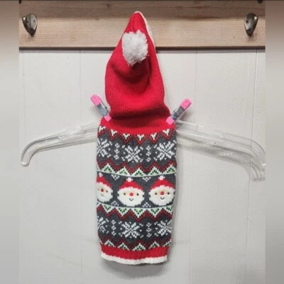 Christmas Dog Sweater XS Santa Xmas Red Gray Pet Clothing NWOT Pup Crew C149 - Image 1 of 4