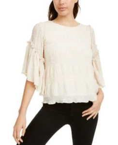 MSRP $87 Line & Dot Chiffon Flutter-Sleeve Top Size XS - Picture 1 of 1