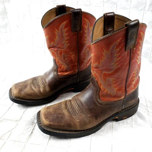 Ariat Youth size 4 WorkHog Wide Square Toe Brown Leather Western Boots 10007837 - Picture 1 of 12