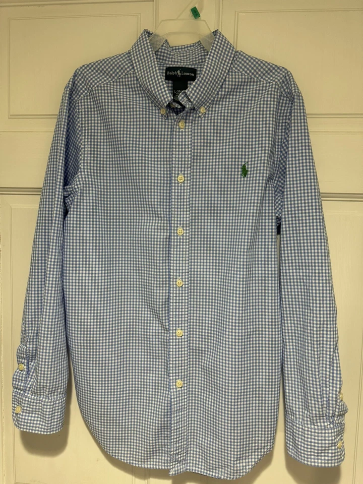 Boys Ralph Lauren Polo Button Down Shirt L 14-16 Light Blue Gingham NWOT - Image 1 of 1