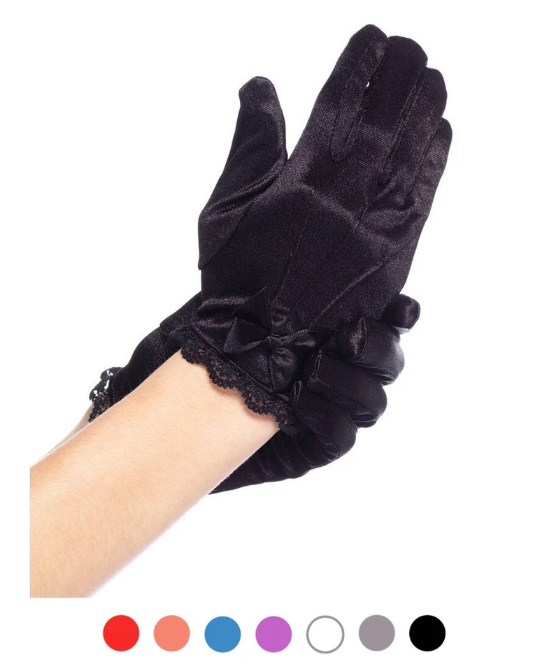 Nuevos guantes de satén con ribete de encaje Leg Avenue 4908 Foto 1 de 1