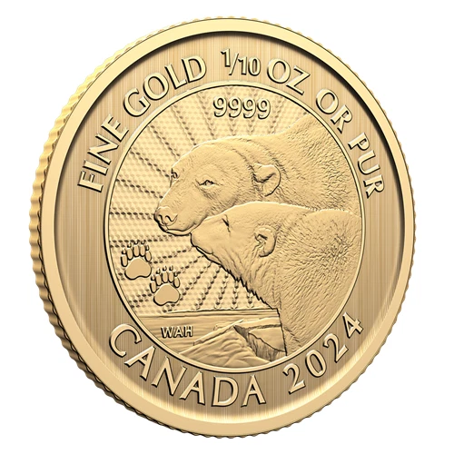 MAJESTIC POLAR BEARS 1st Strikes 2024 CANADA 1/10oz .9999 Pure 24k GOLD $5 Coin - Image 1 of 4