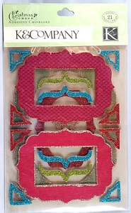 Christmas Cheer Frames Shapes Corners Glitter Chipboard 21 pieces K&Company RARE - Picture 1 of 2