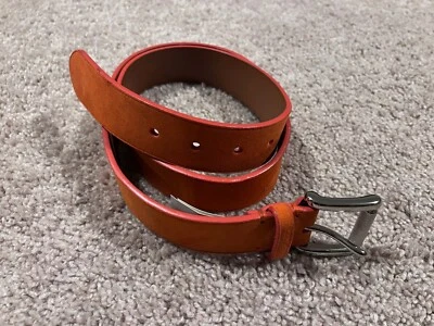 Polo Ralph Lauren PURPLE LABEL Naranja Gamuza Cinturón Plata Rollo Rodillo Hebilla NY 36 Foto 1 de 4