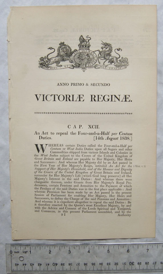 1838 Act of Parliament: repeal Four-and-a-Half per Centum Duties - Image 1 of 1