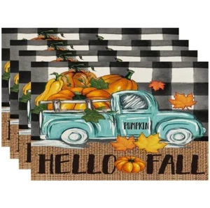 4 Piece Thanksgiving Farm House Pumpkin Placemats 12" x 18" Polyester - Picture 1 of 3