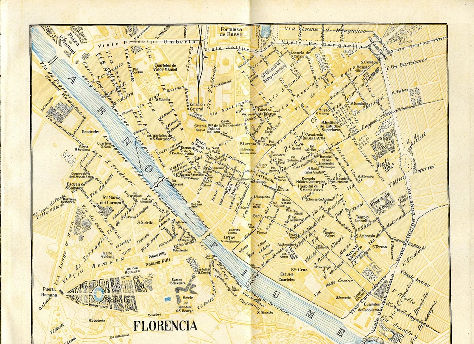 Antigua Italia Florencia Florencia Años 20 ORIGINAL 11" Ciudad Vista Mapa Decoración Pared Foto 1 de 1