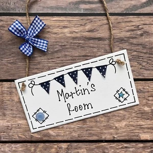 Boys Name Plaque Door Nursery Bedroom Sign Gift Baby Bunting Room Personalised  - Picture 1 of 10