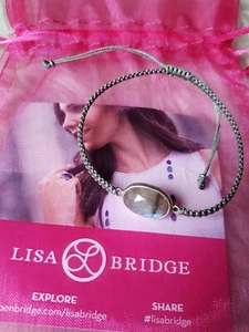 LISA BRÜCKE VERSTELLBARES GRAUES KORDELARMBAND..LABRADORIT & STERLINGSILBER..NEU! - Bild 1 von 8