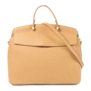 Furla GHW 2 Way Shoulder Bag Calfskin Leather Brown - Picture 1 of 14