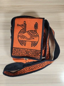 Ganesh Himal Umhängetasche orange Pferd Lama Sonne hell Boho Baumwolle Nepal - Bild 1 von 9
