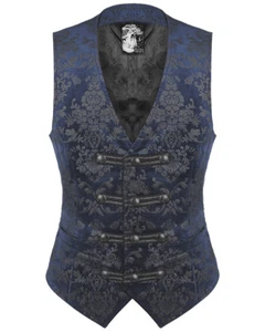 PUNKRAVE BLUE GOTHIC VAMPIRE VINTAGE PALACE PRINTING WESTERN STYLE VEST Y-452 - Picture 1 of 7