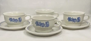 Pfaltzgraff Set of (4) Yorktowne Coffee Mugs Tea Cups & Saucers Blue Stoneware  - Picture 1 of 9