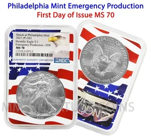 2021 P - Philadelphia $1 American Silver Eagle NGC MS70 Emergency FDOI Flag Core - Picture 1 of 1