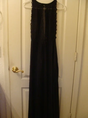 Camisón negro vintage para mujer bata longitud completa nailon top encaje lados abiertos pequeño Foto 1 de 4