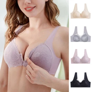 Ladies Front Fastening Bra Lace Push Up Non Wired Padded Soft Stretch Bras Vest - Picture 1 of 5