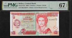 Belize $5 2009 PMG 67 EPQ UNC Pick # 67d PMG Population 5/2 Queen Elizabeth II - Picture 1 of 4
