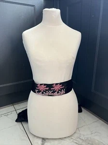 Edwardian Ladies Black Embroidered Belt Sash - Picture 1 of 4