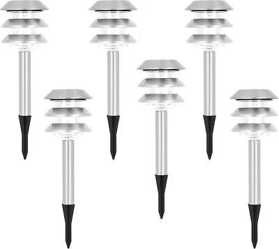 Morvat Luces Solares LED Acero Inoxidable Exterior Paisaje Camino, Paquete de 6 Foto 1 de 4