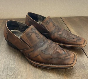 Lounge By Mark Nason Studded U Rock Loafers Brown Leather Mens Sz 11 Square Toe - Picture 1 of 23