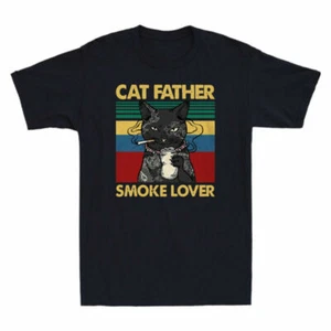 Beer Funny Vintage Short Sleeve T Black Cat Cat Lover Smoke Shirt Men's Father - Picture 1 of 7