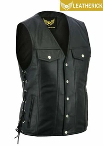 Herren Echtleder Biker Weste Denim Style schwarz Seitenschnürsenkel Motorradweste - Bild 1 von 12