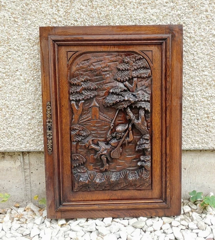 Antique Victorian 18x25" Ornate Scenery Wood Architectural Furniture Door Panel Cover