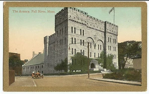 Fall River MA Armory Vintage Car E. P. Charlton Gold Postcard - Picture 1 of 2