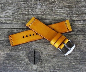 Correa de reloj de cuero 18 - 24 mm, correa de reloj amarilla, correa de cuero. - Imagen 1 de 7