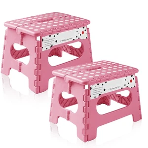2 Pack - 9" Folding Plastic Step Foot Stools with Handle - Pink - Picture 1 of 1