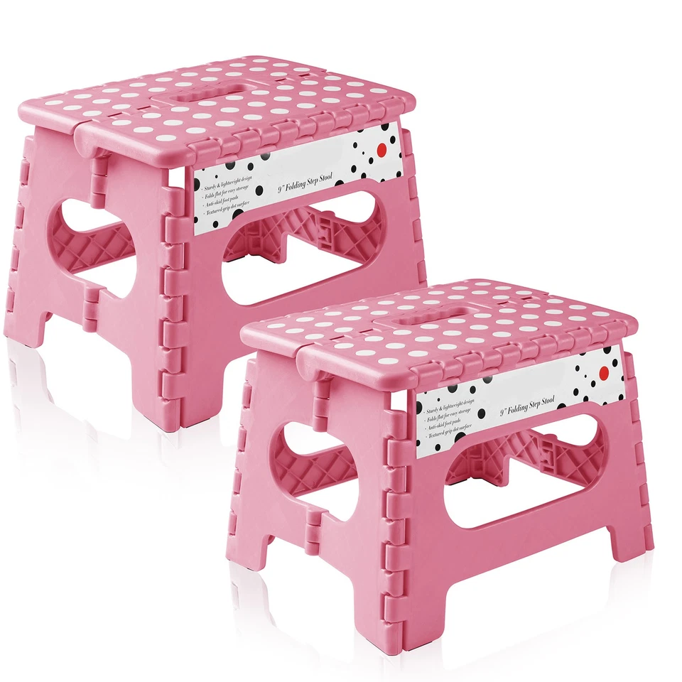 2 Pack - 9" Folding Plastic Step Foot Stools with Handle - Pink - Image 1 of 1
