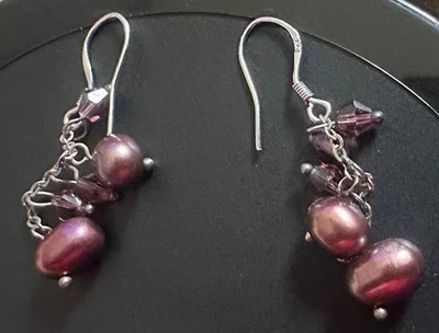 Pendientes colgantes de ley 925 púrpura con perlas Foto 1 de 4