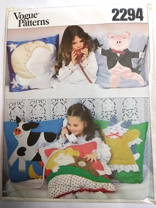 Vogue 2294 Sewing Pattern Pillow Bed Toss Throw Kids Pig Cow Moon Cat UC VTG 80s - Picture 1 of 8