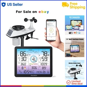 Wi-Fi Weather Station Indoor Outdoor 15-in-1 Rain Gauge Temp Humidity Wind - Picture 1 of 11