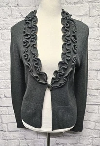 CÁRDIGAN ACANALADO CON VOLANTES DE UN SOLO BOTÓN GRIS OSCURO LÚTEX M ACRÍLICO SUAVE SUÉTER TOP - Imagen 1 de 18