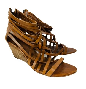 ASH Brown Leather Low Wedge Strappy Women’s Sandals Size UK 5 - Picture 1 of 8