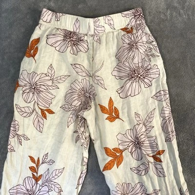 Rachel Roy 100% Linen Flower Print Pant Women M Vacation Boho Resort Lightweight - Image 1 of 4