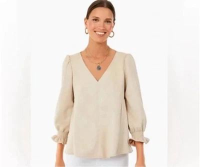 Blusa TUCKERNUCK Hueso Gamuza Easton Cuello en V Abullonada Manga Globo Crema Talla Mediana Foto 1 de 4