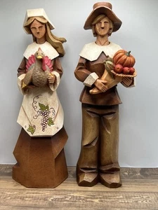 13” Pacific Rim Pilgrim Man & Woman Figurines Thanksgiving Resin Free Shipping - Picture 1 of 11