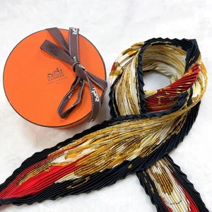 HERMES Bufanda Plisada 90 Multicolor 100% Seda con Caja - Imagen 1 de 9