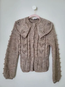 AMAZING Vintage Peter Pan Collar Sweater Bobble Knit Sweater Cardigan S - Picture 1 of 6