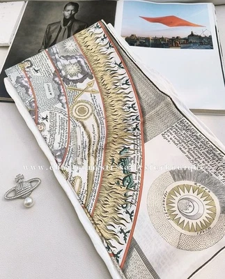 Sallys Heavy 18 Momme Twill Silk Wrap Scarf Vintage Sun Print 2 Face Shawl 35" - Image 1 of 4