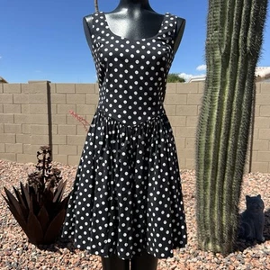 Vintage Laura Ashley schwarz und weiß gepunktet Korsett Taille Kleid Größe 8 - Bild 1 von 8