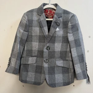 Elie Balleh Boy Blazer/ Jacket Sz 2/3 Made In Italy Black White Gold Chain - Picture 1 of 14