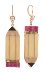 Authentische Betsey Johnson Back To School Lehrer gelbe Bleistift baumelnde Ohrringe - Bild 1 von 2